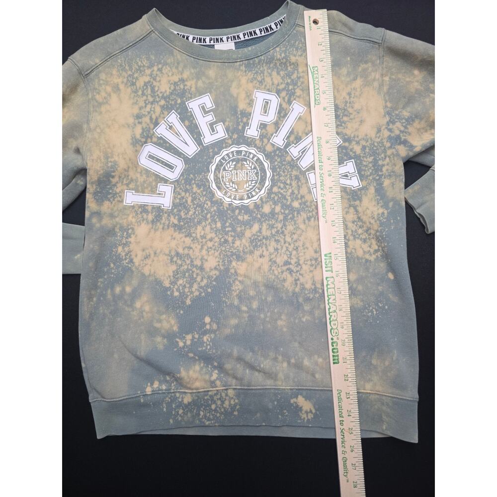 PINK Victoria's Secret Sweatshirt Womens XS Green Bleach Wash Crewneck Pullover - Picture 5 of 7